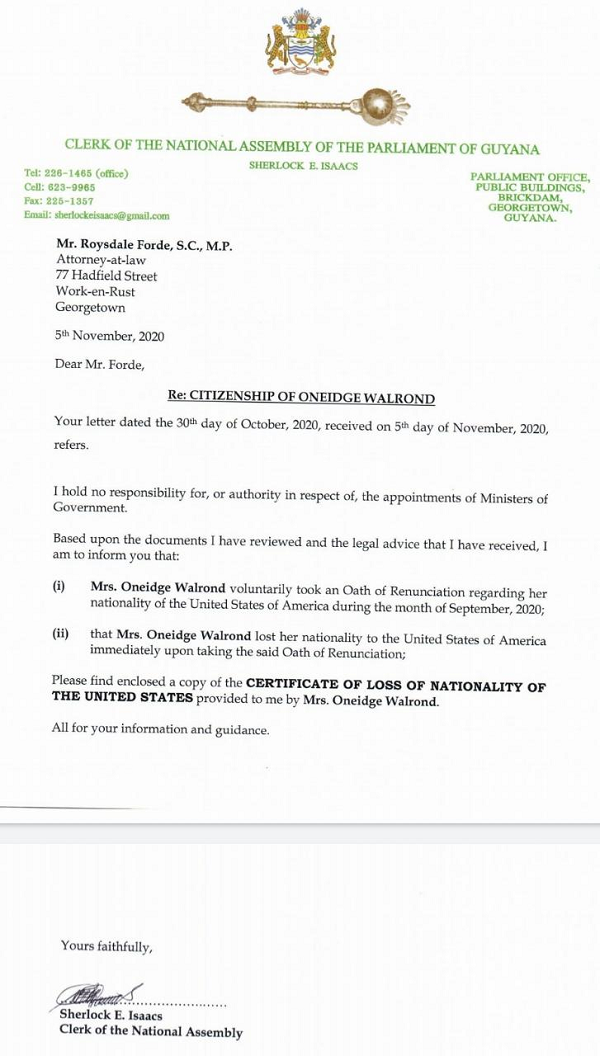 BREAKING: Oneidge Walrond's Certificate of renunciation released; news questions arises