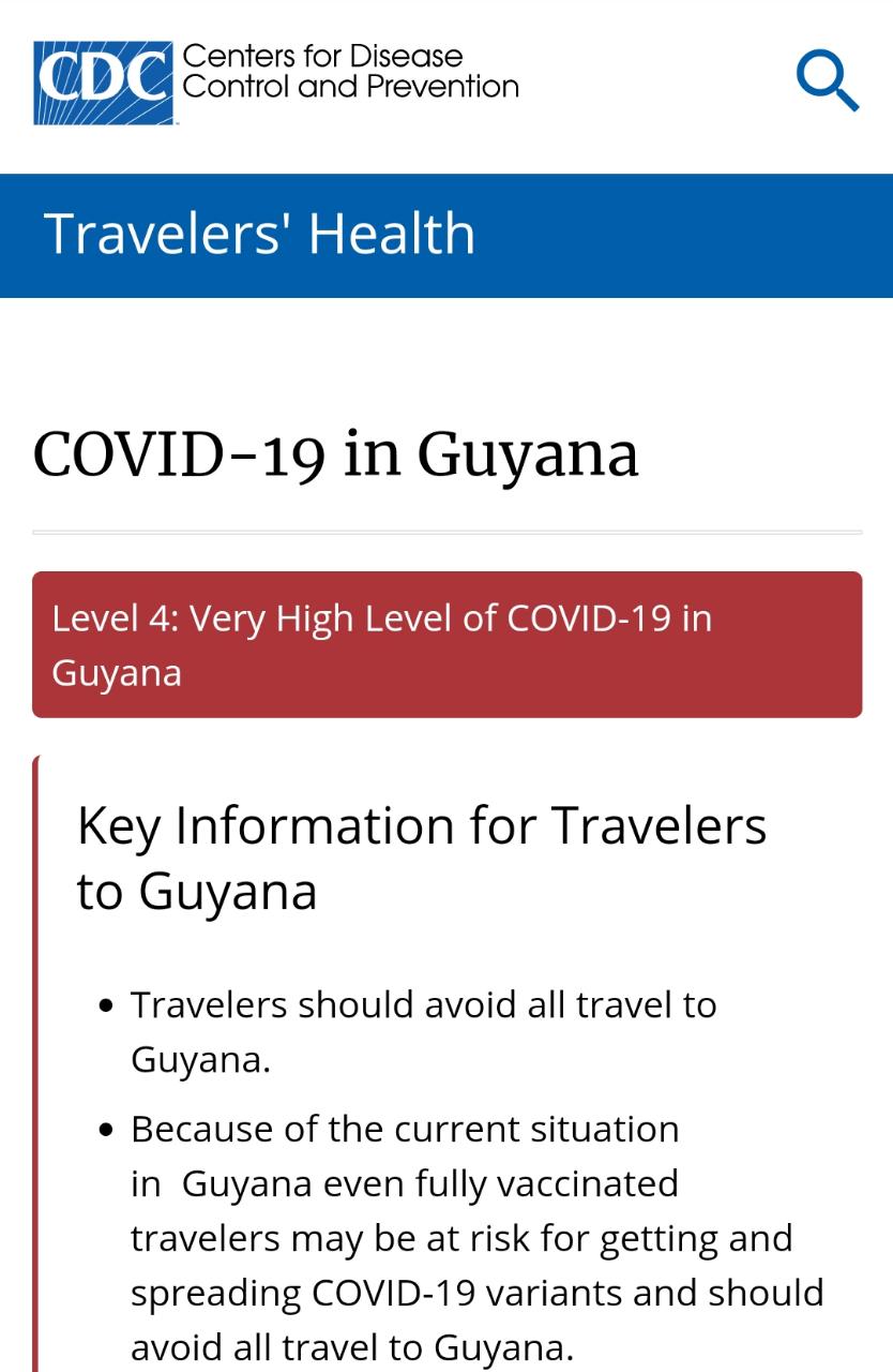 CDC issues level 4 warning against traveling to Guyana – The Big Smith ...