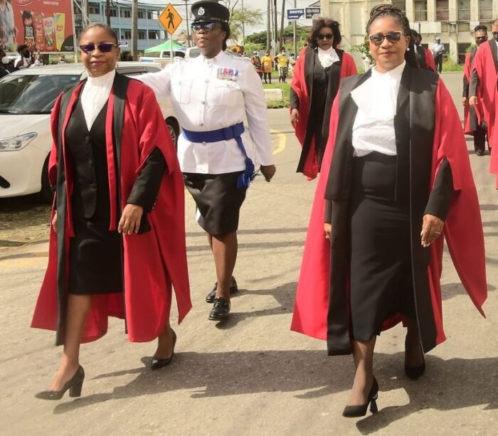 Acting Chief Justice Roxane George, SC (left) and acting Chancellor of the Judiciary Justice Yonette Cummings-Edwards