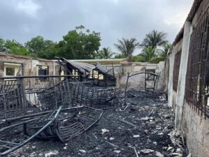 The remains of the gutted Mahdia Secondary School female dormitory. (NCN photo)