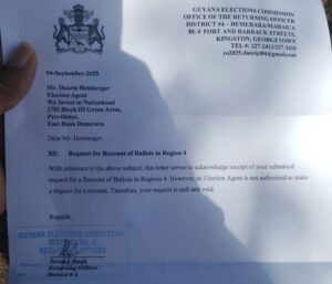 GECOM denies WIN's improper vote recount request 